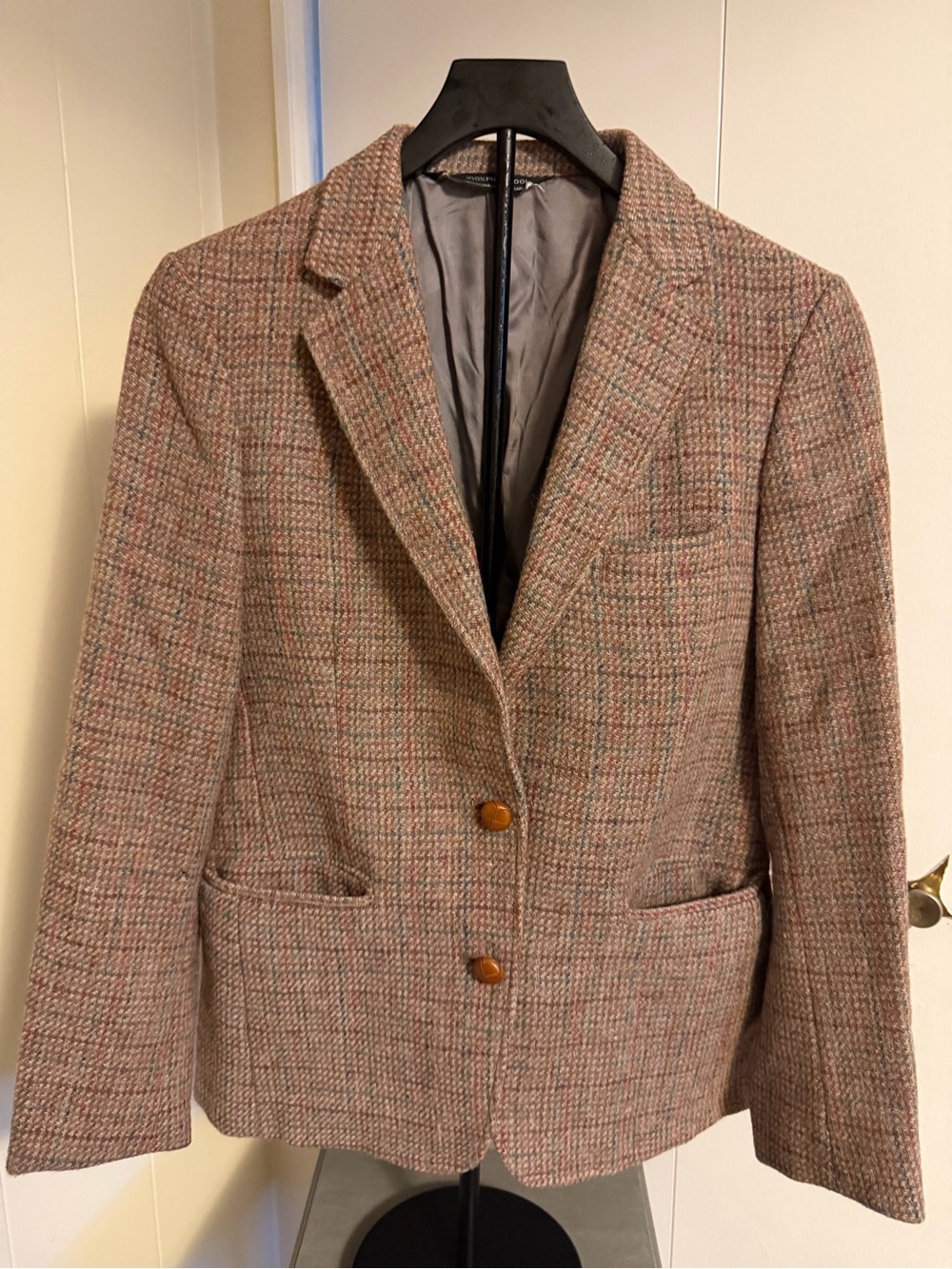 Lands' End Women's Tweed Blazer in Brown Plaid